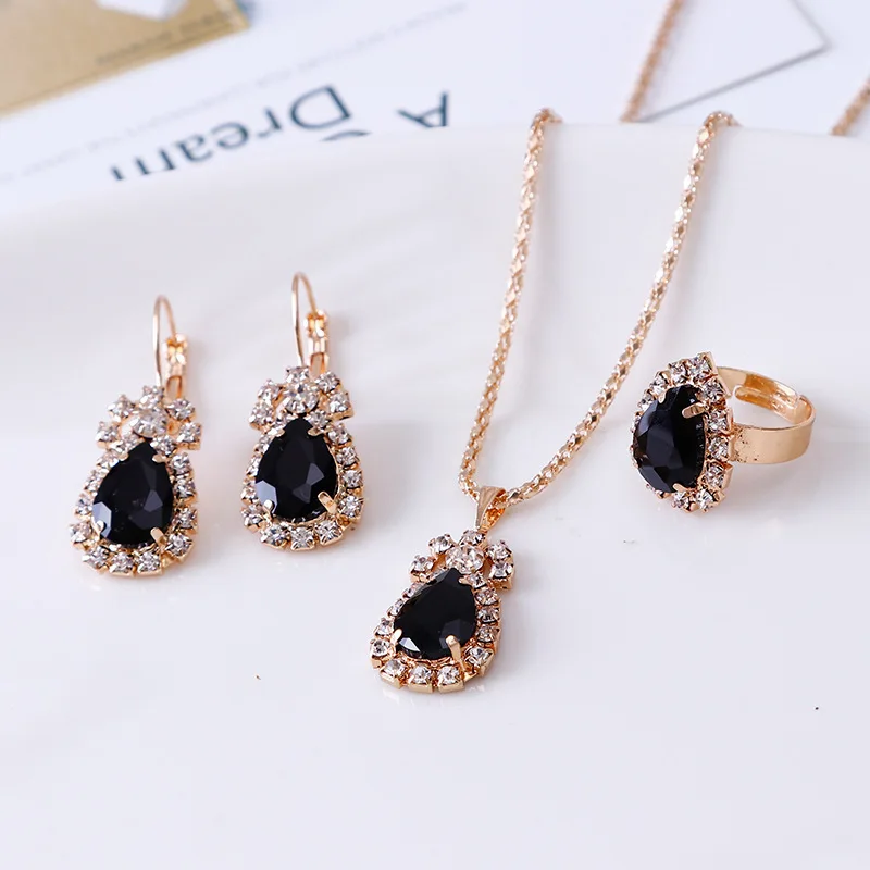 Women Wedding Fashion Bridal Jewelry Set Crystal Long Necklace Earrings Rings 2019 Simple Design | Украшения и аксессуары