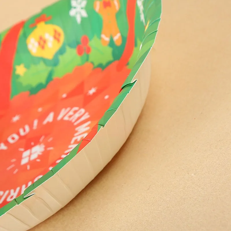 Non-toxic Christmas Bronzing Disc Disposable Cake Holiday Party Round Shaped Paper Plate Paper Bowl