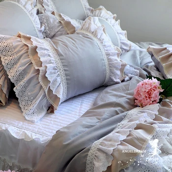 

74x48cm Korean princess grey/white/beige cotton pillowcase bedding single frill pillow cover bed sleep pillow case bed