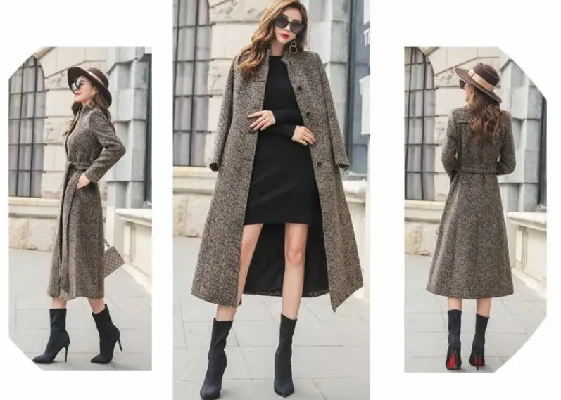 Длинное шерстяное пальто размера плюс 4xl, женское осенне-зимнее однобортное пальто с поясом, теплое шерстяное пальто, Высококачественная Женская парка casaco