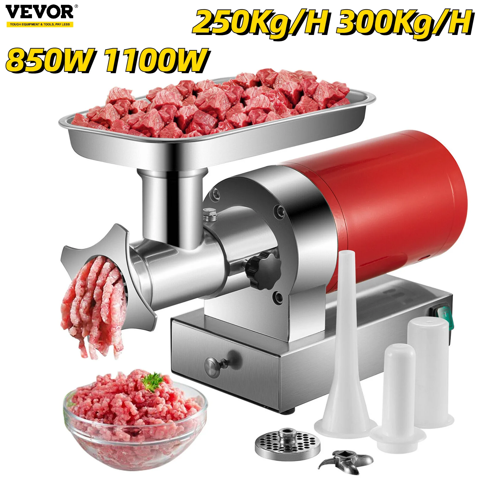 VEVOR Electric Meat Grinder 250Kg/H 300Kg/H W/ Drawers Max Powerful Chopper Shredder Commercial Home Appliance Food Processor