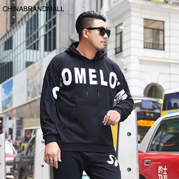 

Big size Men's Wear super Brand Loose Hoodie Fat Plus Fat Plus Drop Shoulder Sleeve Simple Printing with Hat Sweater