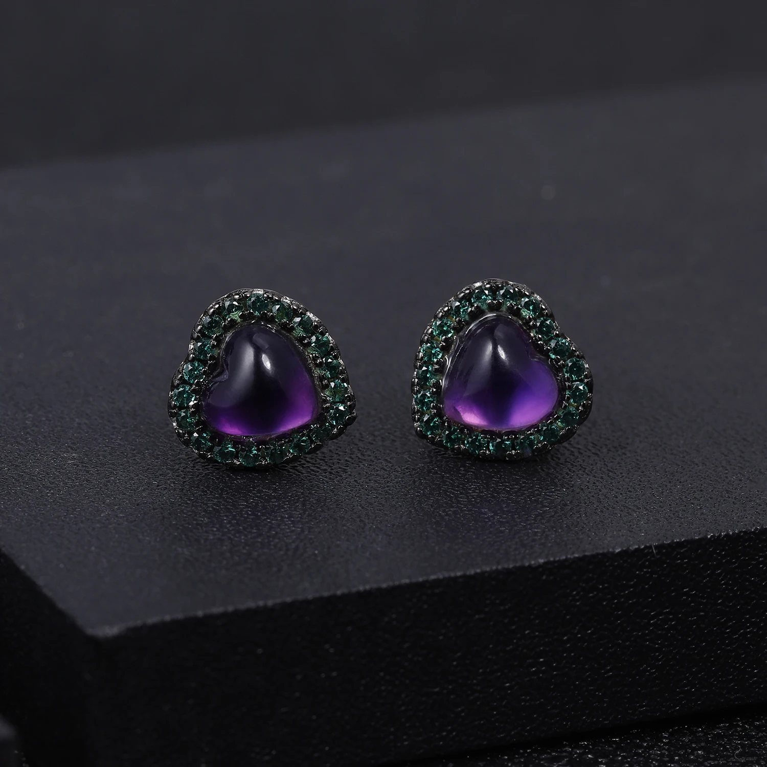 Балетные 925 пробы, серебряные красивые серьги 1.56Ct, натуральный аметист, сердце, маленькие серьги-гвоздики для женщин, ювелирные изделия для девушек