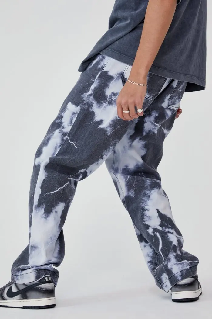 Jeans larghi grigi Lightning Cloud pantaloni larghi Casual da uomo  pantaloni larghi in Denim larghi con tasche Streetwear - AliExpress Men's  Clothing