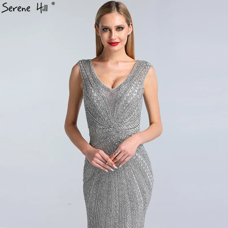 Дубай серое Роскошное дизайнерское платье для выпускного вечера с v-образным вырезом и кристаллами, сексуальное платье для выпускного вечера