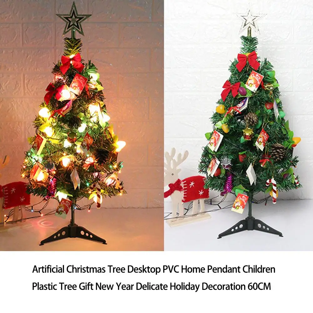 

Artificial Christmas Tree Desktop PVC Home Pendant Children Plastic Tree Gift New Year Delicate Holiday Decoration 60CM