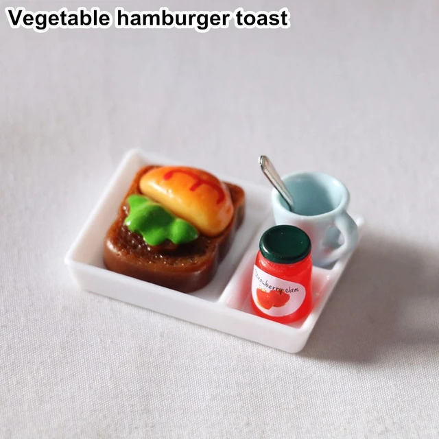 Dollhouse Mini Toast Bread Coffee Egg With Plate Model, Kitchen