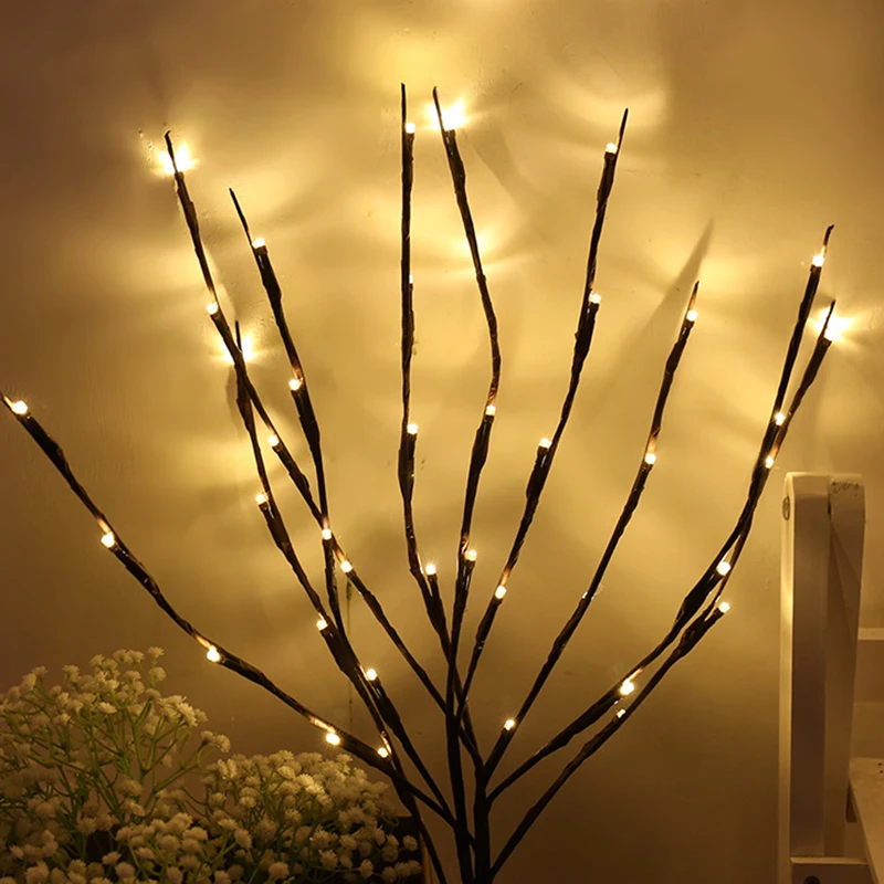 20 лампочек питание от батареек натуральный высокий наполнитель вазы ветка из ивы