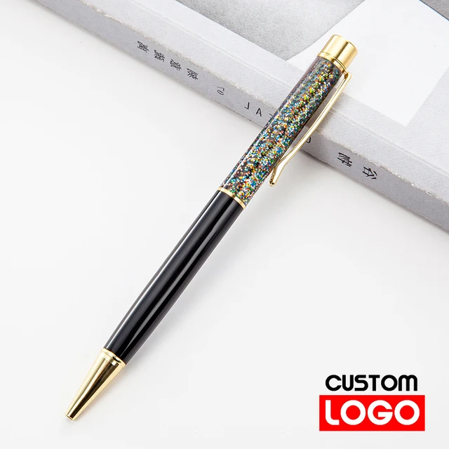 Creative Gold Foil Oil Pen Crystal Wafer Pen High-grade Metal Signature Pen Custom LOGO Lettering Engraved Name Stationery black