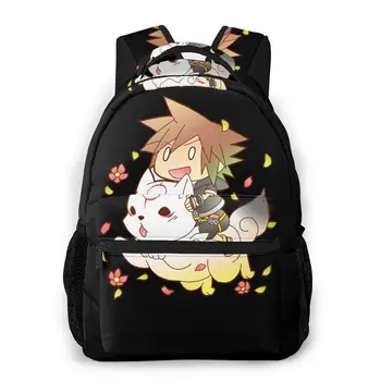 

Chibi Sora & Okami Of KH Backpack for Girls Boys Travel Rucksack Kingdom Printing