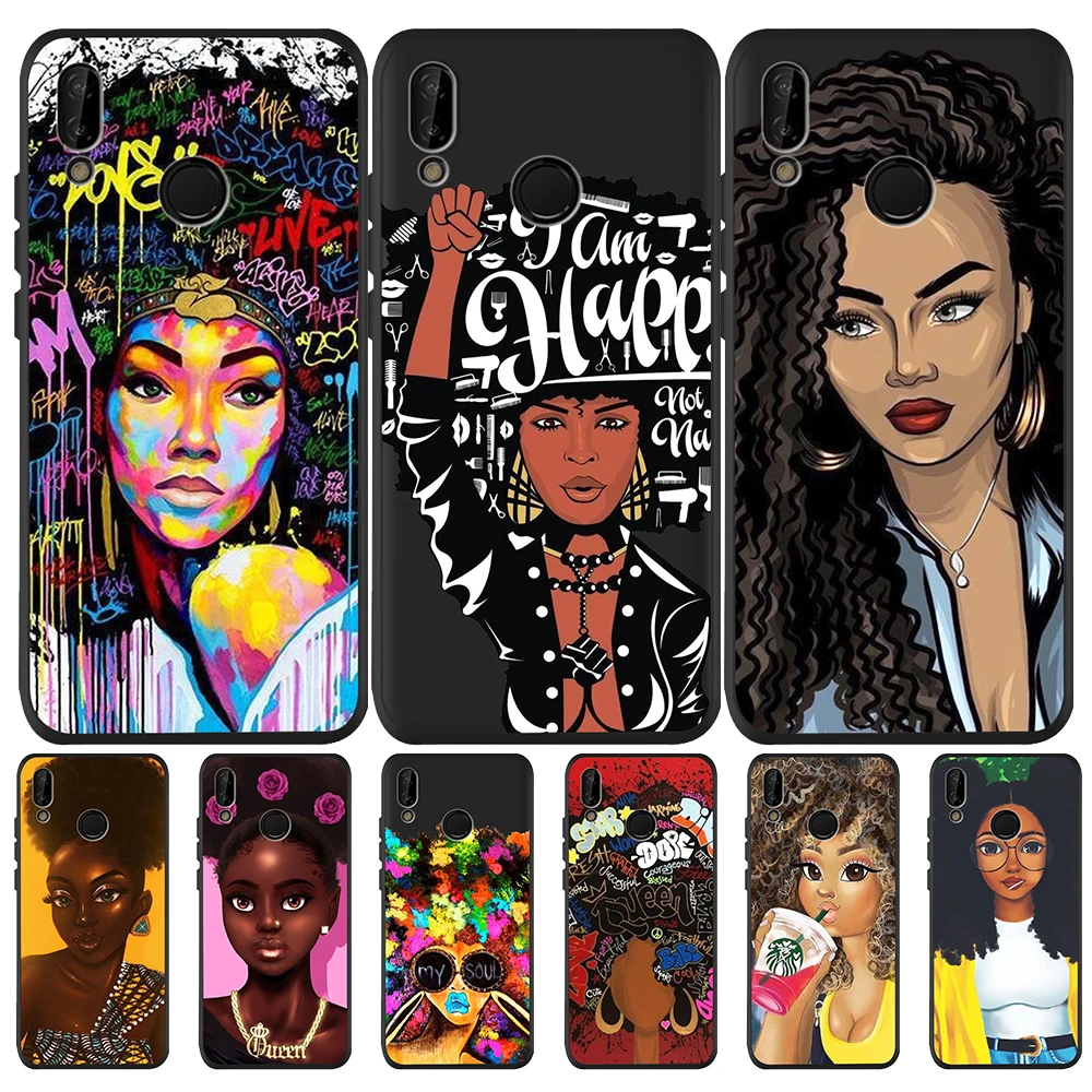 

African Girl fashion For Huawei P8 P10 P20 P30 Mate 10 20 Honor 8 8X 9X 8C 9 V20 30 10 Lite Plus Pro PHONE Case Cover silicone