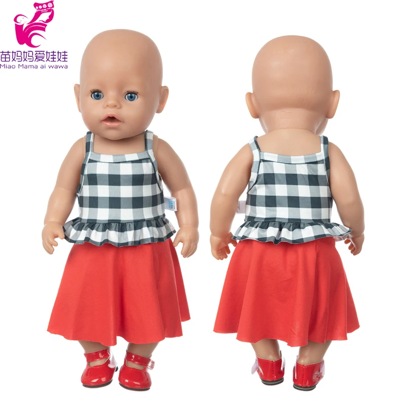 Кукла-Малыш 40 см рубашка в черно-белую клетку красная юбка платье для кукол