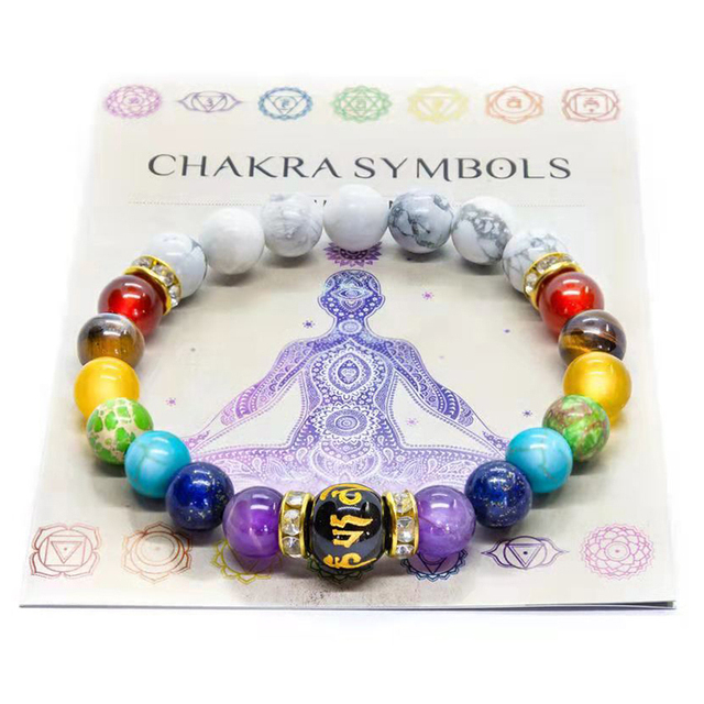 Chakra Bracelet with Meaning Cardfor Men Women Natural Crystal Healing Anxiety Jewellery Mandala Yoga Meditation Bracelet Gift