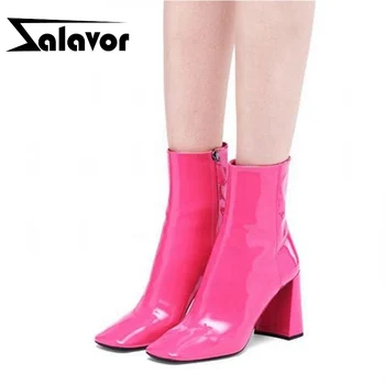 

ZALAVOR Women Stylish Boots Sexy Thick Heel Shoes Women Winter Solid Color Square Toe Western Club Female Footwear Size 33-43