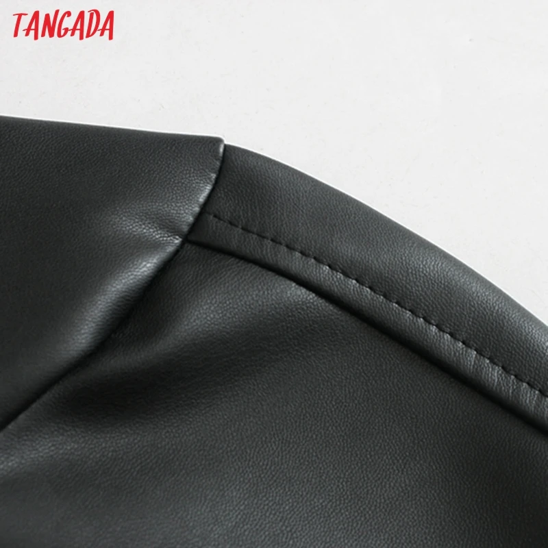 Tangada женское платье-рубашка из искусственной кожи с поясом и длинным рукавом в стиле ретро элегантное женское черное мини-платье vestido JE110
