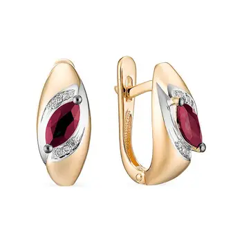 

Gold earrings 585 silver with stones: Ruby, Diamond