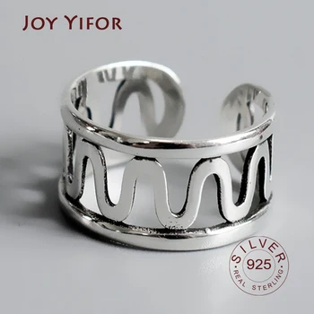 

Genuine 925 Sterling Silver VV curve line Wedding Rings for Women Minimalist Thin Circle Gem Rings Jewelry Carving S925