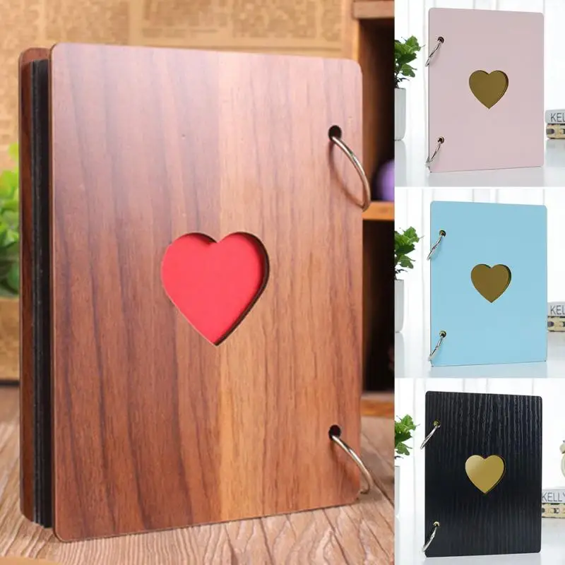 

6 Inch Commemorative Wooden Cover Photo Album Craft Baby Growth Love Heart Gifts Photo Album #