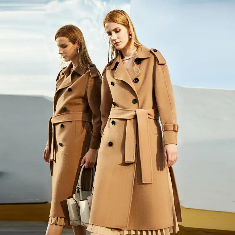 

Fashion Winter Coat New Women Hand-sewn Outerwear Female Double breasted Double-faced Coats Woollen Trench Coat