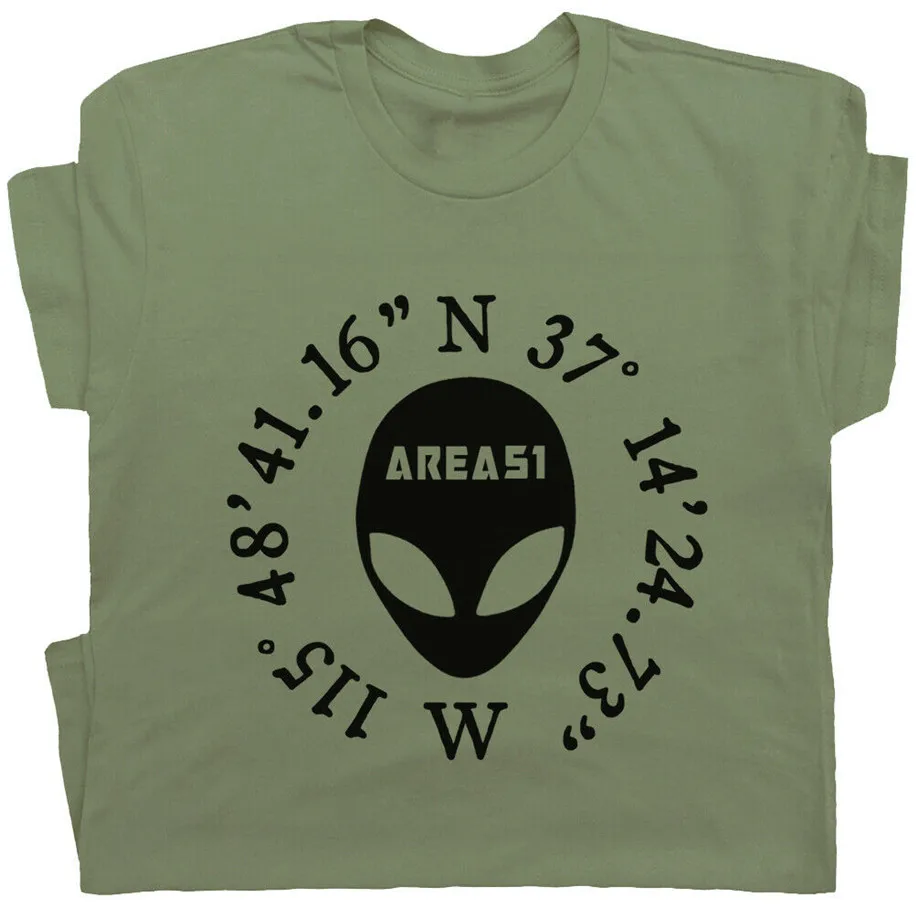 Область 51 футболка с координатами Ufo dubation Graphic Tee Alien Roswell новая Мексиканская