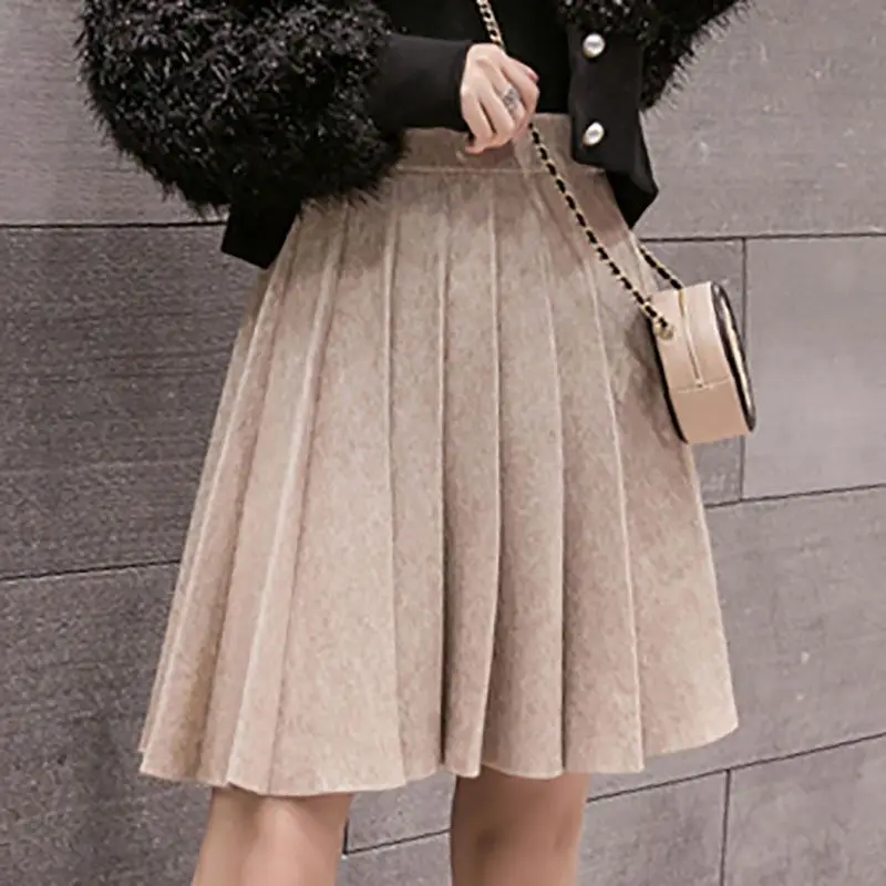 Осень Зима плиссированные мини юбки для женщин Высокая талия эластичный вязаный опрятный зонт со словами повседневная сексуальная Однотонная юбка