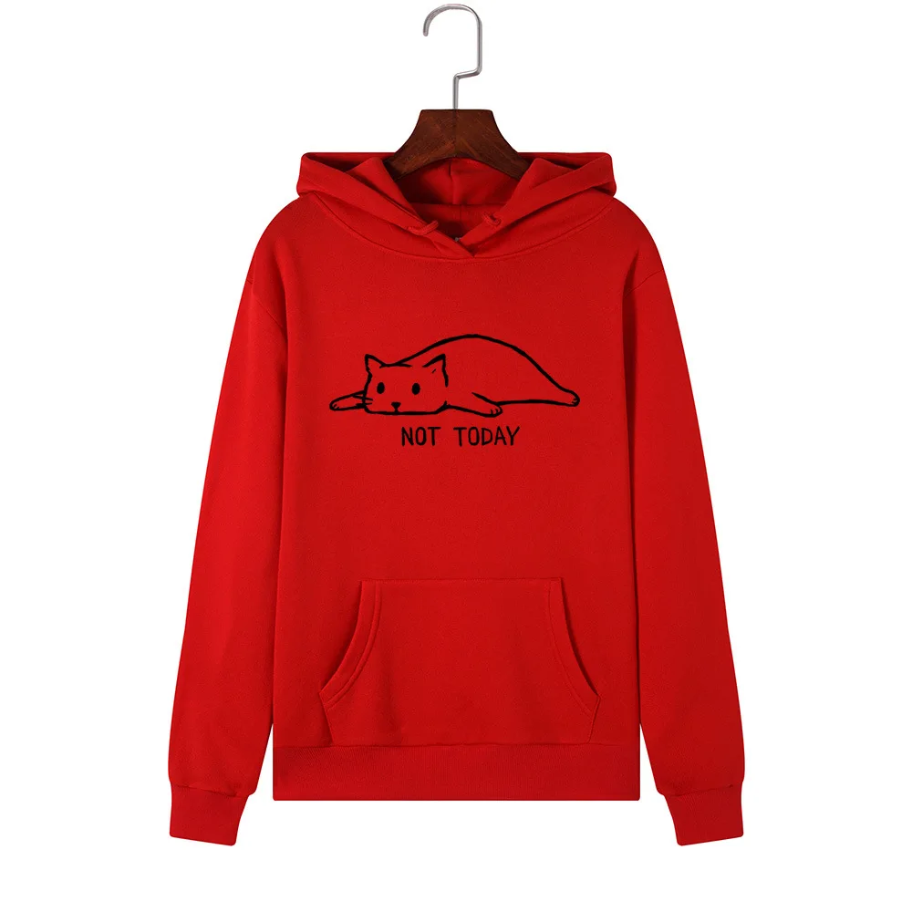 SINGRAIN Women Oversized Lazy Cat Hoodie Streetwear Cartoon Goth Hoody Korean Hooded Sweatshirt Kawaii Koya Print Poleron Mujer - Цвет: red