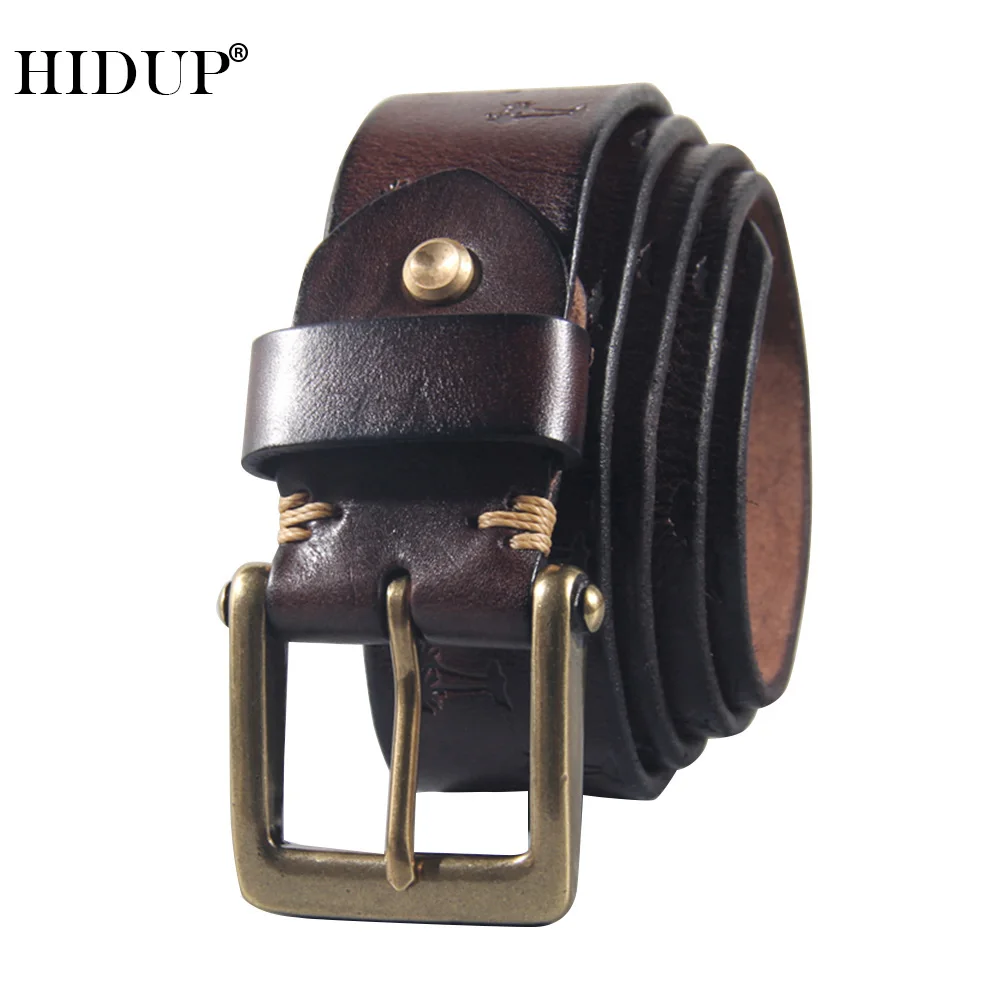 HIDUP Top Quality Solid Cowhide Leather Belt Retro Style Print Trees Pattern Belts Men Casual Styles Jeans Accessories NWJ1033