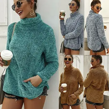 

HIRIGIN New Women Warm High Collar Pocket Fleece Coat Outwear Overcoat Casual Warm Sweater For Winter