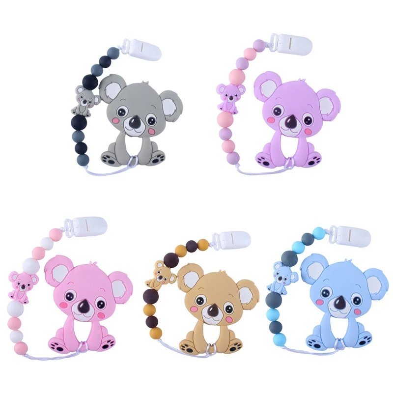 

Cute Koala Pattern Wooden Baby Pacifier Clips Dummy Chain Gift New BPA Child Holder New Cartoon Silicone Pacifier Holder