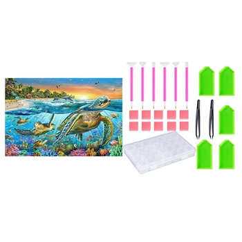 

24Pcs DIY Diamond Painting Cross Stitch Tool Set & 1 Set 5D Diamond Painting Embroidery Rhinestones Sea Turtle Patterns