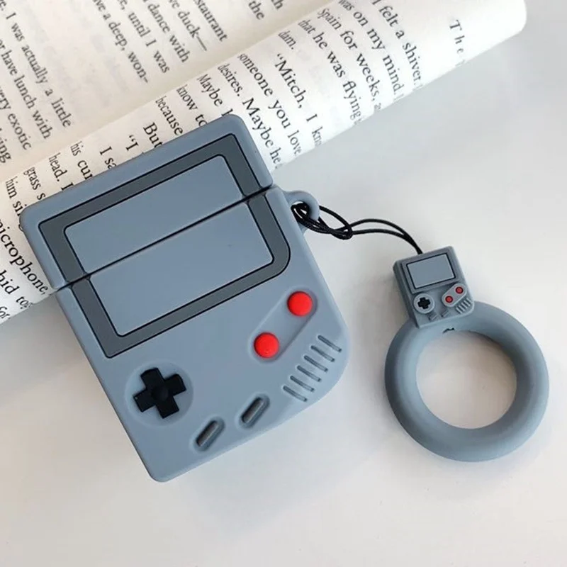Grey 7 цветов Ретро игровая консоль стиль силиконовый защитный чехол для наушников чехол для Apple Airpods 1 2 с кольцевой пряжкой - Цвет: Grey