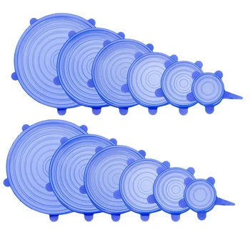 

12 PCS Durable Silicone Stretch lid - Expandable Food Cover for Bowel, Can, Jar, Glassware ( 6 Sizes)