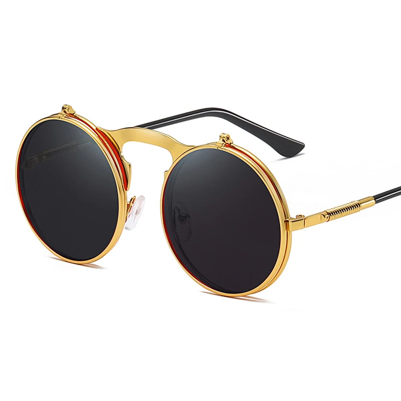 Занавес солнцезащитные очки новые винтажные стимпанк металлическая круглая рама индивидуальность флип Цвет Покрытие Солнцезащитные очки для мужчин женщин A108 - Цвет линз: 2