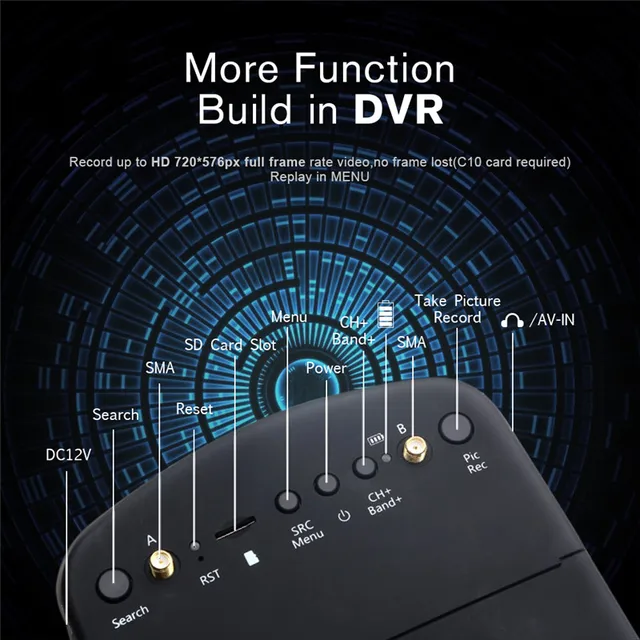 lunette FPV Diversity DVR – casque vidéo HD EV800D, 5.8G, 40ch – Image 5