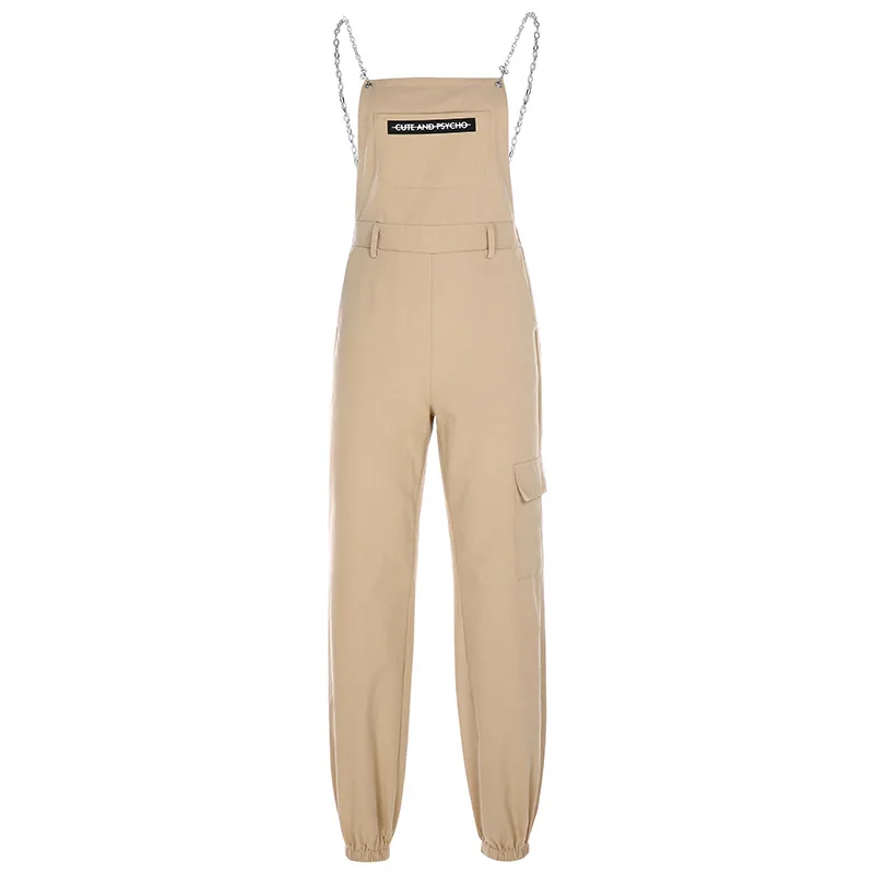 Хаки Повседневный стиль хаки длинные женские брюки ремень сплошной цвет модные брюки с небольшой цепочкой свободный нагрудник стиль Pantalon Mujer - Цвет: Хаки