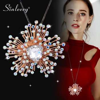 

SINLEERY Flower Long Necklace Sweater Chain Fashion Metal Snake Chain Crystal Flower Pendant Necklaces Bijoux Femme MY467 SSO
