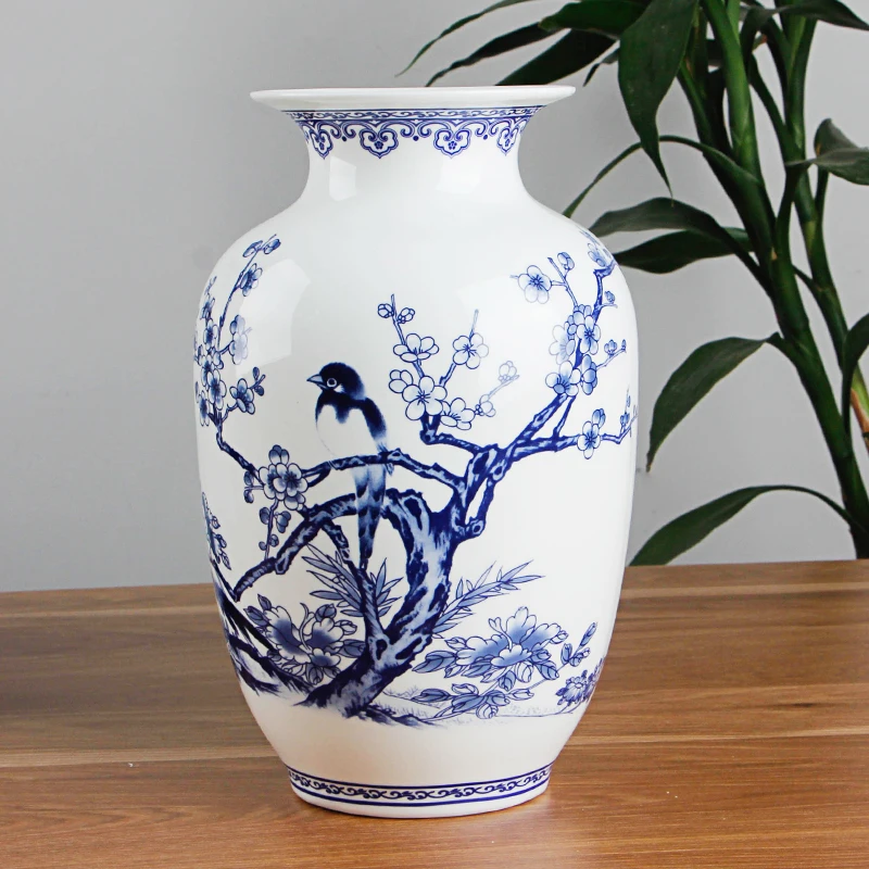 Blue and White Jingdezhen Porcelain Vases: Fine Bone China Vase with Bird and Flowers Decoration image 5