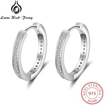 925 Sterling Silver Round Hoop Earrings for Women Classic Style Cubic Zirconia Paved Circle Earrings Fine Jewelry (Lam Hub Fong)