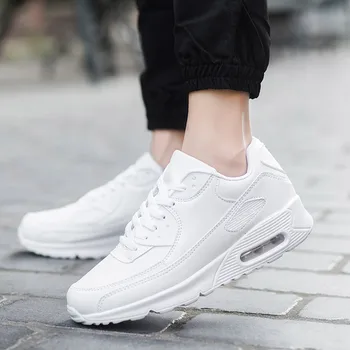 

Comemore Leather Women's Sneakers Air Cushion Women's Tennis Sports Shoes Men White Basket Femme 2018 Footwear Krassovki