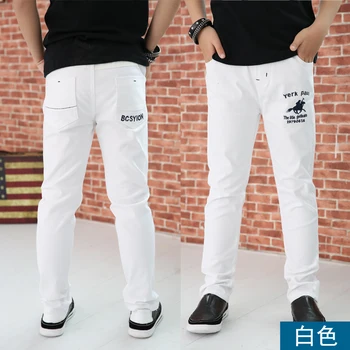 

4-12T Boys Pants Casual Solid 100% Cotton Straight Pants For Boys white Children Boy Trousers 110-150 High Quality