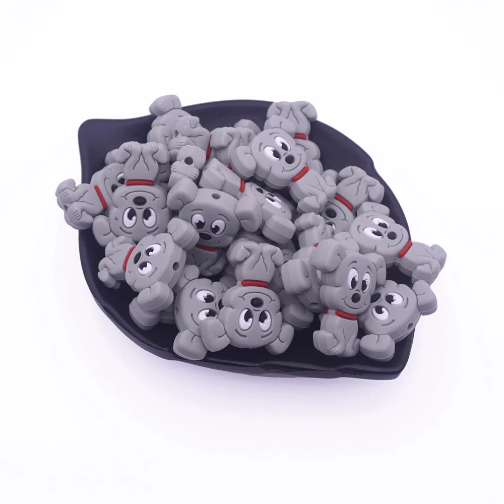 Gray 5 шт., для пищевых продуктов мультфильм собака щенок силиконовые бусины Мини Diy Прорезыватель игрушка Ожерелье Подвеска для жевания и кусания детский Прорезыватель - Цвет: Gray