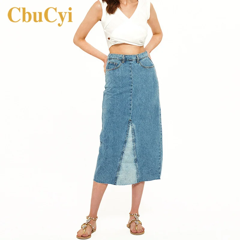 blue midi denim skirt