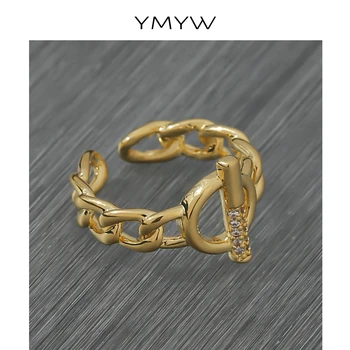 

YMYW Chain Exquisite Rhinestone Open Ring Fashion Brand Charm Top-Plated Metal Jewelry Accesories for Ladies Party Dames Ring