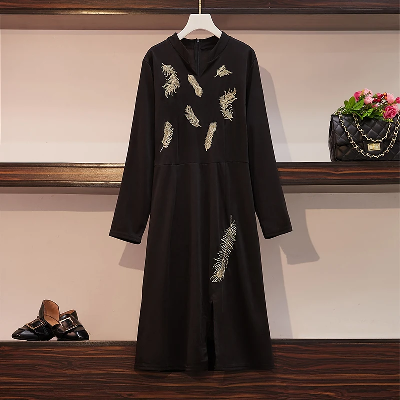 

Chinese Style Of New Irregular Open-fork Embroidery In Autumn Garment 2019 Long Dresses, Fat Mm Large Size Women's Clothes