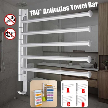 

Bathroom Swivel Towel Bar 4-Arm Stainless Steel Swing Hanger Towel Rack with Ho Space Saving Wall Mount Rotating Towel Rail