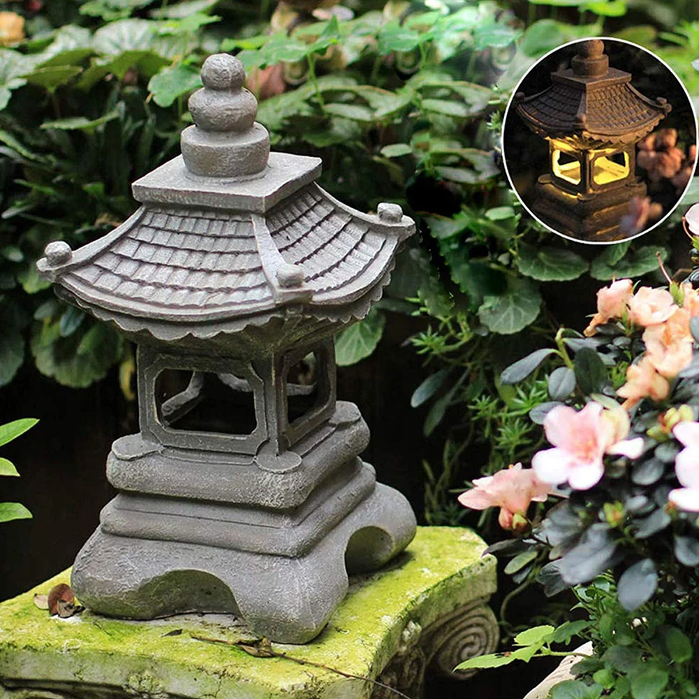 LED Solar Light Retro Resin Craft Pagoda Lantern Sculpture Lamps Garden Decoration Deck Patio Layout Adornment string solar lights