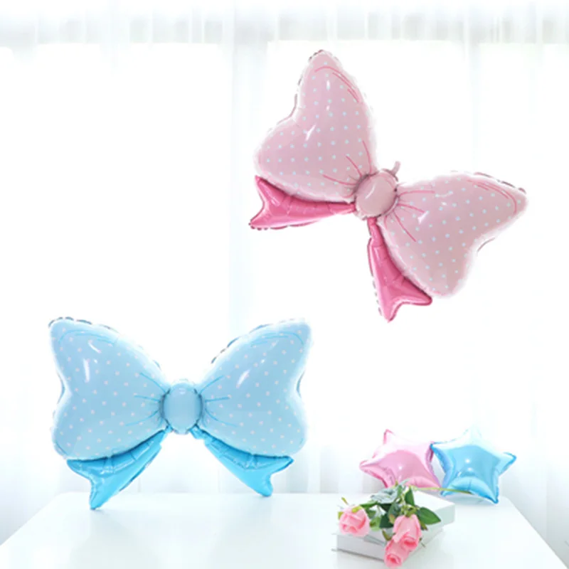 Фольгированные воздушные шары большого размера с розовым и синим бантом
