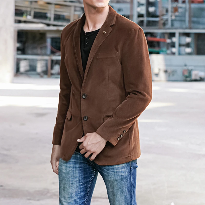Брендовый качественный пиджак в деловом стиле Мужская весенне-осенняя Вельветовая повседневная куртка х/Б Мужской приталенный костюм мужской размер M-4XL мужской костюм