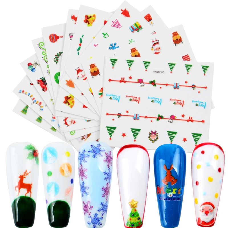 

1 Set Mixed Christmas Designs 3D Slider Wraps Decor Manicure Geometric Flower Stars Stickers for Manicure