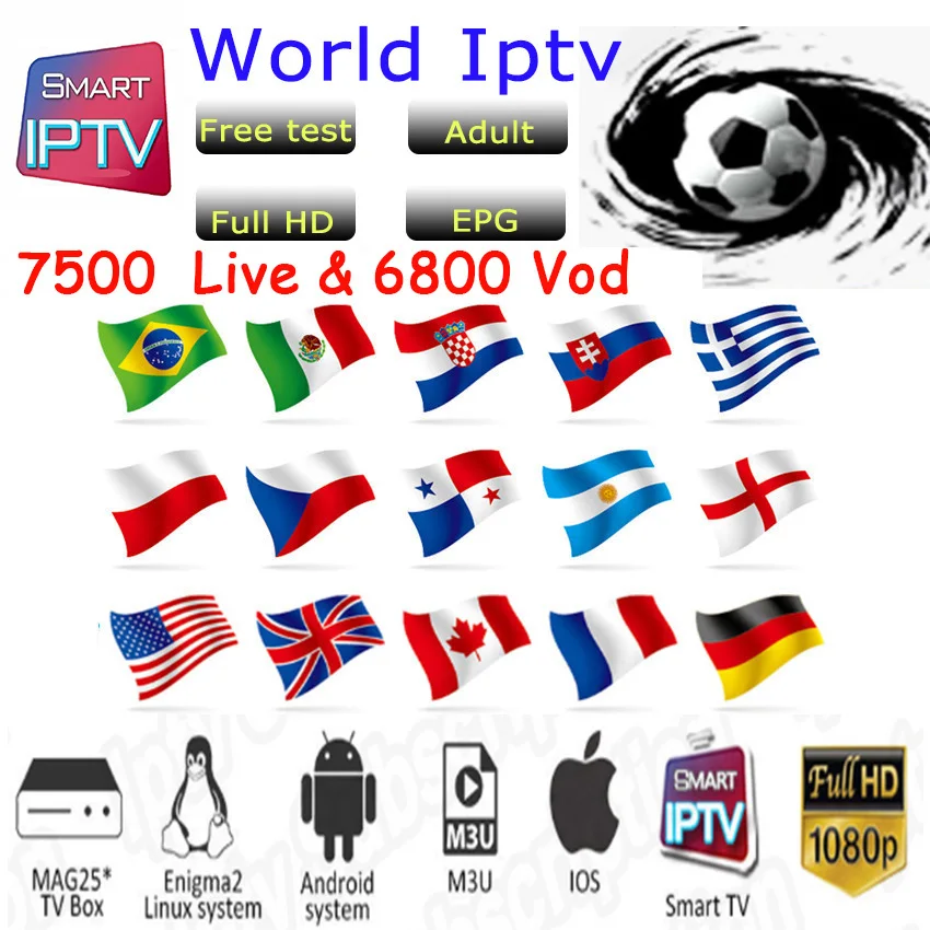 Лучшее мировое IPTV m3u подписка 1 год для Португалия Испания Франция Италия США голландский Ip tv m3u подписка для Smart tv Android Box